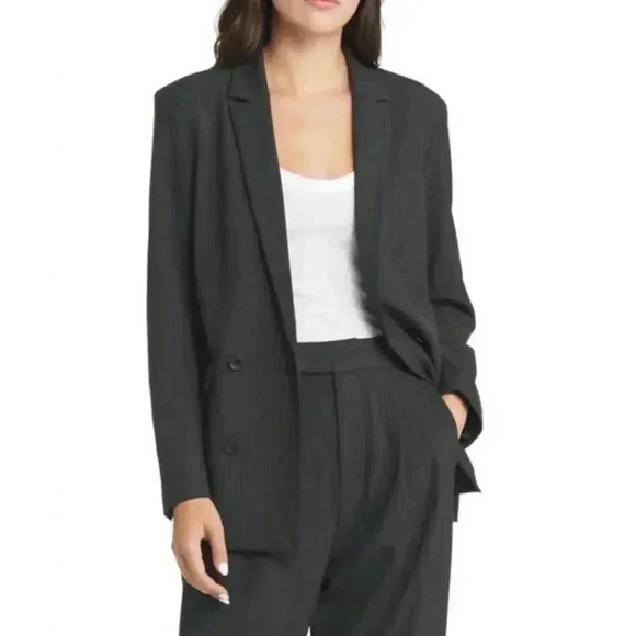 NWT RAILS Jac Blazer in Charcoal Pinstripe Black White Large